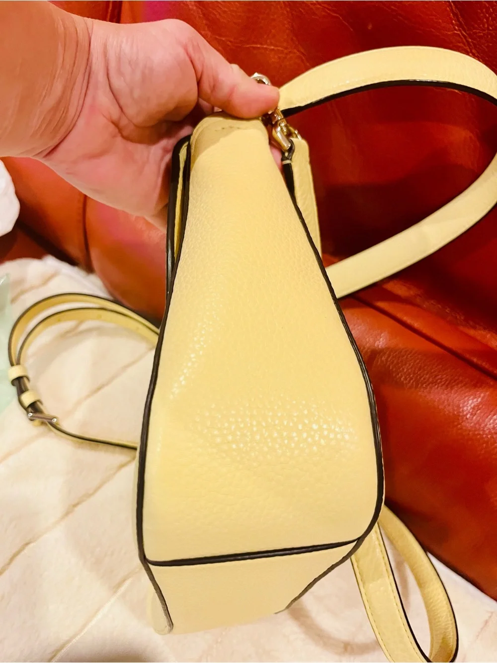 kate spade lemon cream leather saddle shoulder bag